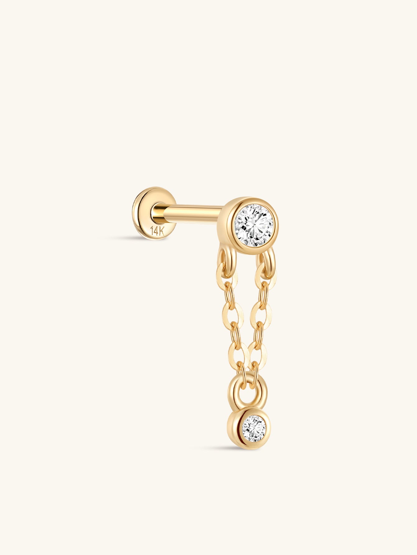 kosiner jewelry 14K Solid Gold Double Bezel Chain Flatback Stud