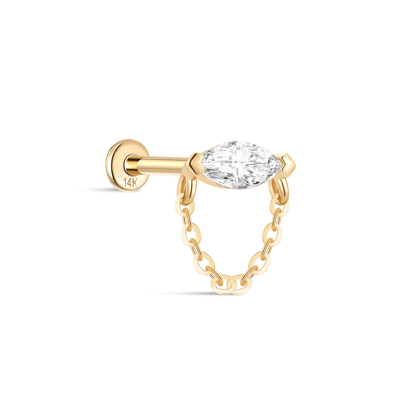 kosiner jewelry 14k Solid Gold Marquise Tassel Ear Piercing Stud