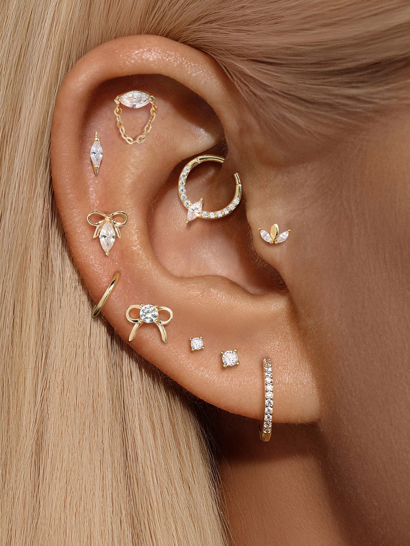 kosiner jewelry 14k Solid Gold Teardrop Flat Head Ear Piercing Stud