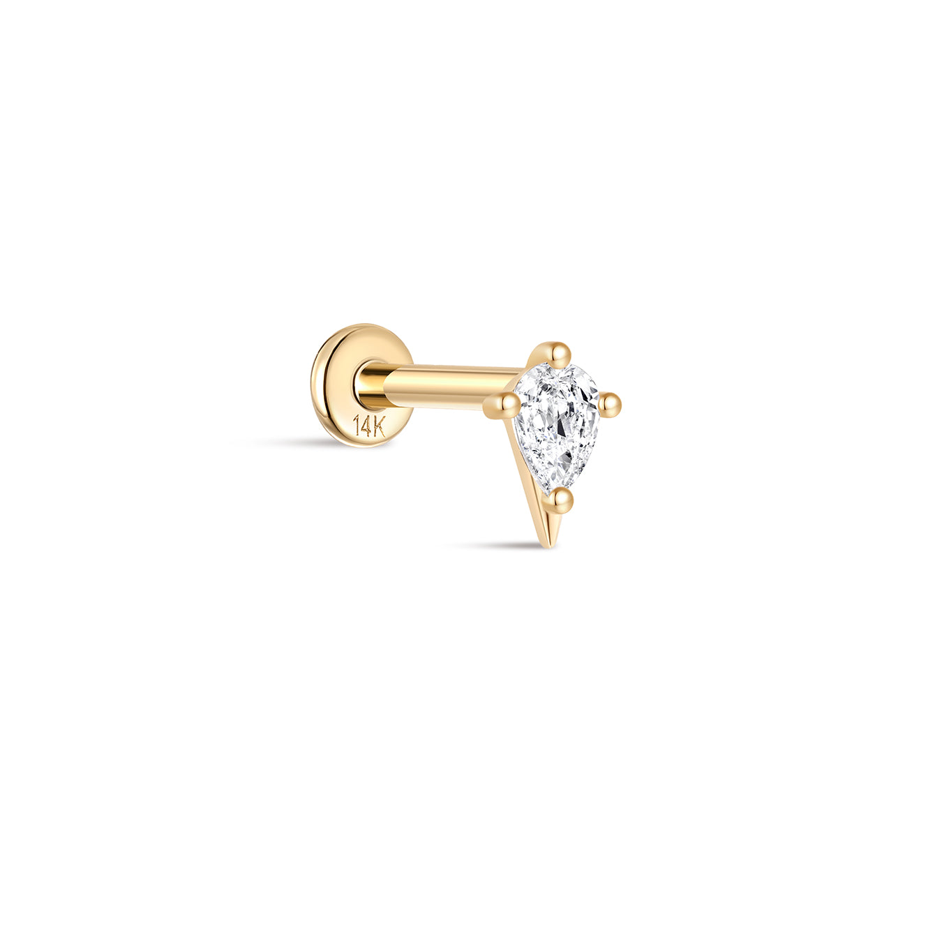 kosiner jewelry 14k Solid Gold Marquise Flat Head Ear Piercing Stud