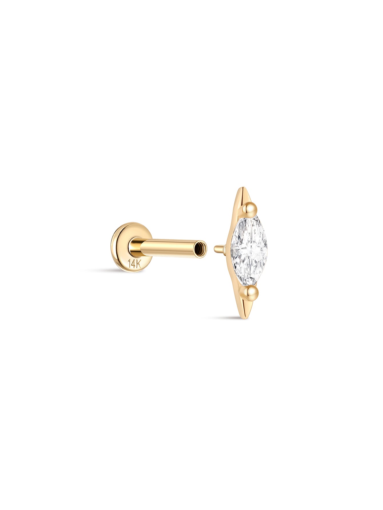 kosiner jewelry 14k Solid Gold Teardrop Flat Head Ear Piercing Stud