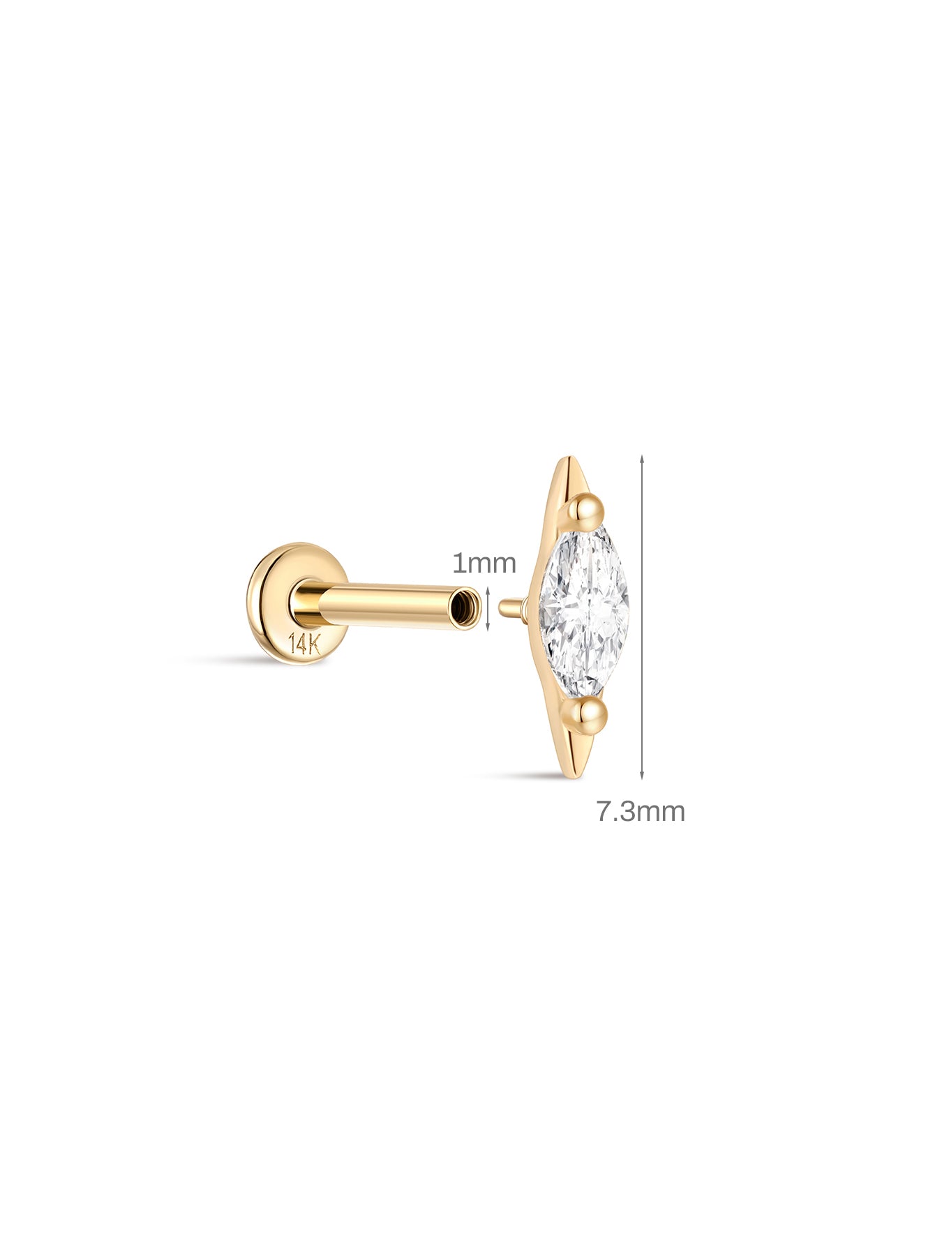 kosiner jewelry 14k Solid Gold Teardrop Flat Head Ear Piercing Stud