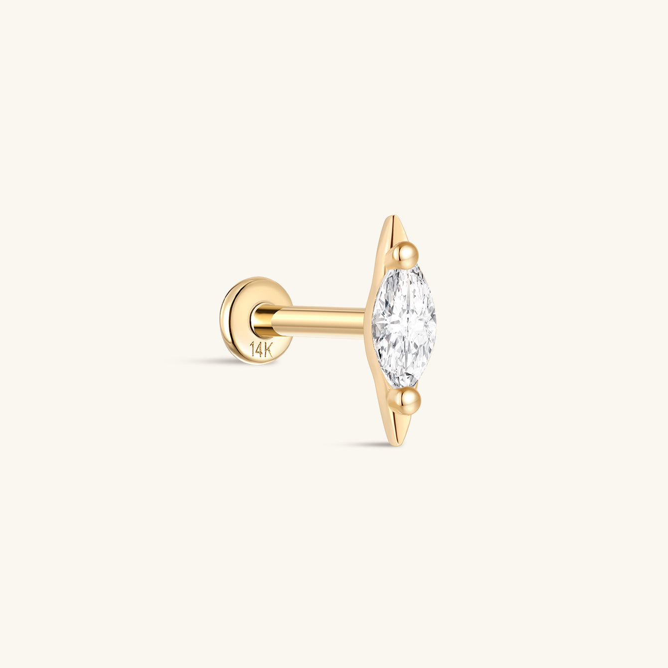 kosiner jewelry 14k Solid Gold Teardrop Flat Head Ear Piercing Stud