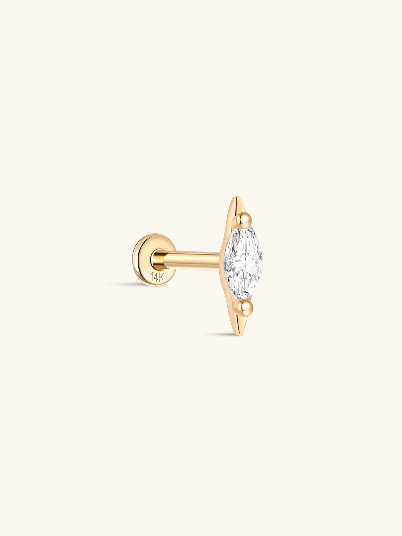 kosiner jewelry 14k Solid Gold Teardrop Flat Head Ear Piercing Stud
