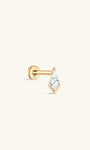 KOSINER 14K solid gold minimalist rhombus flat back stud earring featuring ultra shine AAAAA cubic zirconia, 18G gauge, waterproof and hypoallergenic design.