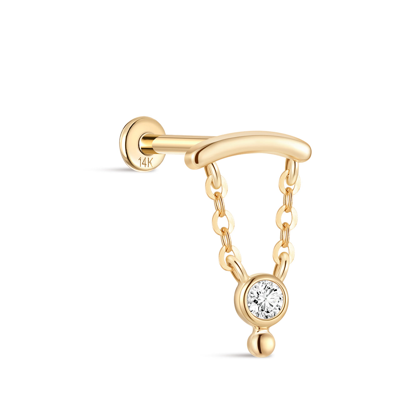 kosiner jewelry 14K Solid Gold Bezel Chain Flatback Stud