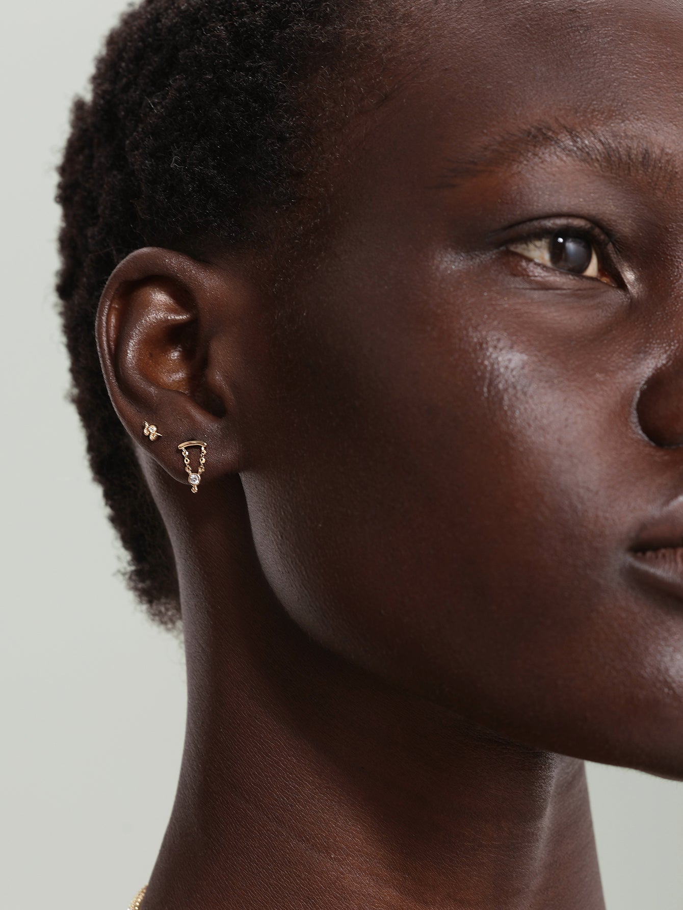 14K Solid Gold Bezel Chain Flatback Stud