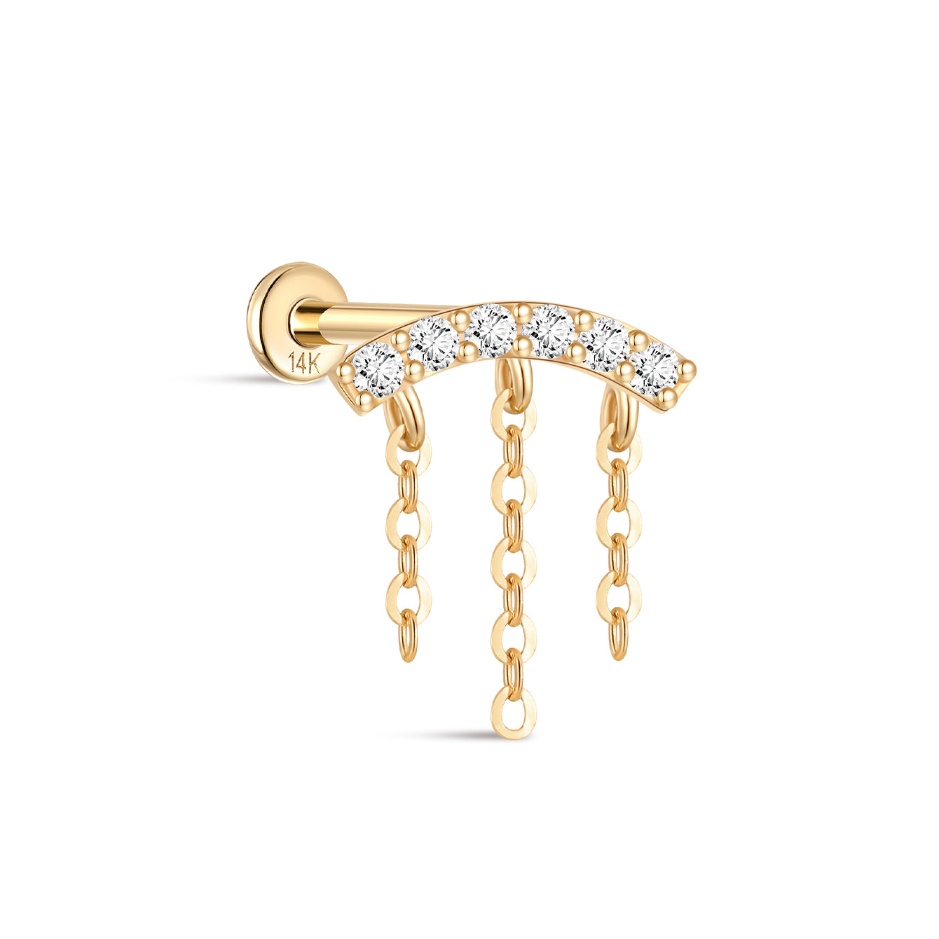 kosiner jewelry 14K Solid Gold Pavé Tassel Piercing Stud
