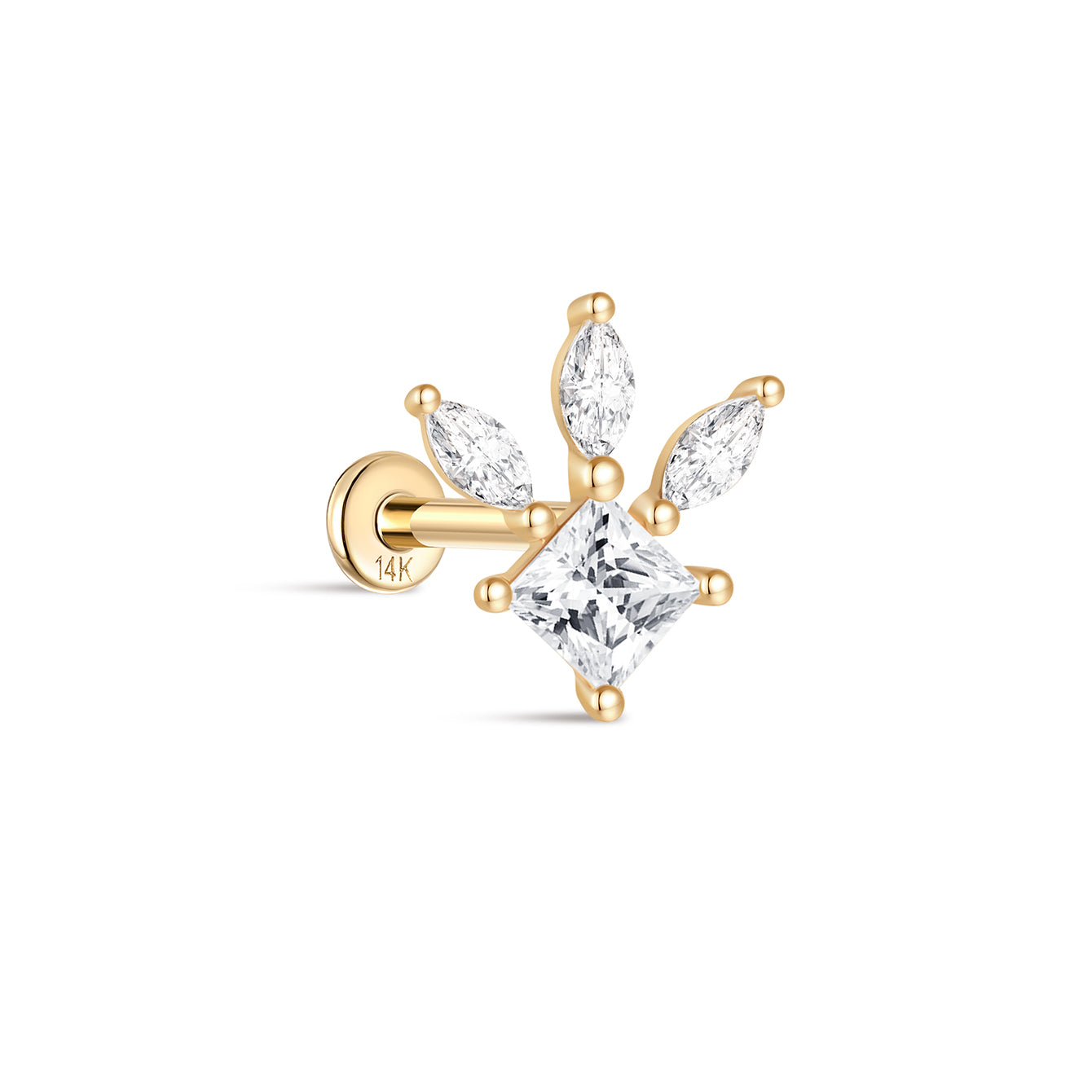 Perno per piercing all'orecchio dell'occhio di cavallo geometrico in oro massiccio 14k