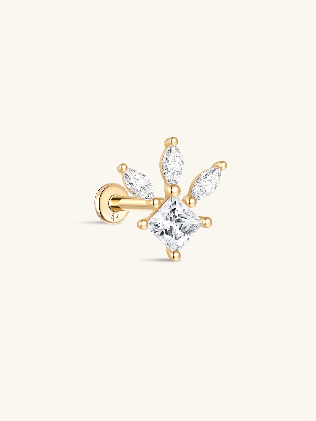 Perno per piercing all'orecchio dell'occhio di cavallo geometrico in oro massiccio 14k