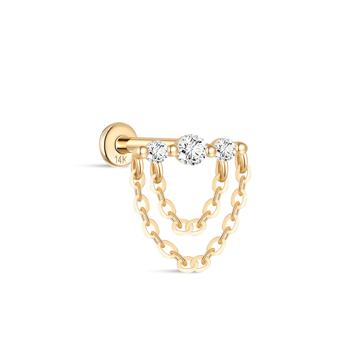 kosiner jewelry 14K Gold Single Row CZ Dangle Piercing