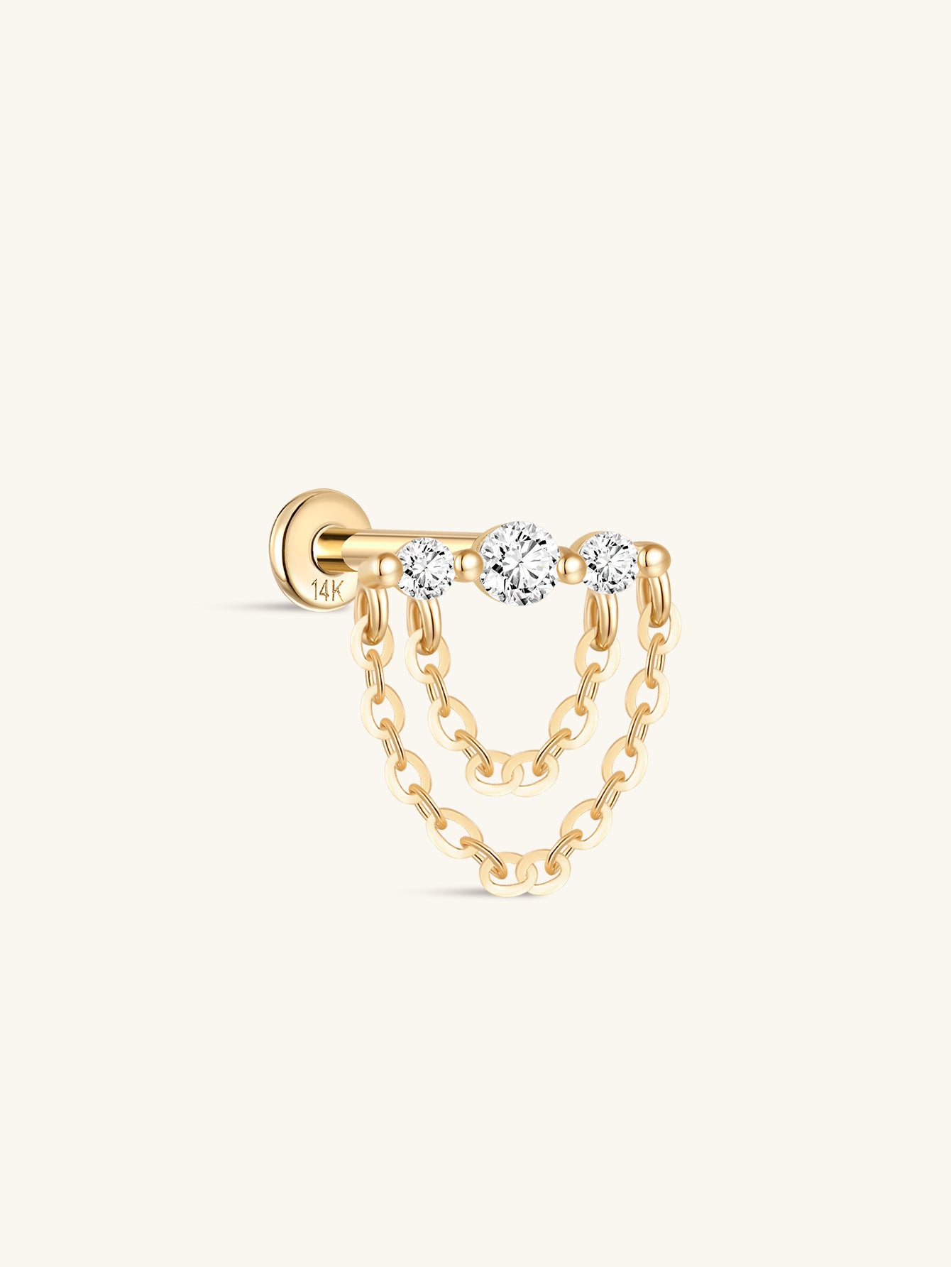 kosiner jewelry 14K Gold Single Row CZ Dangle Piercing