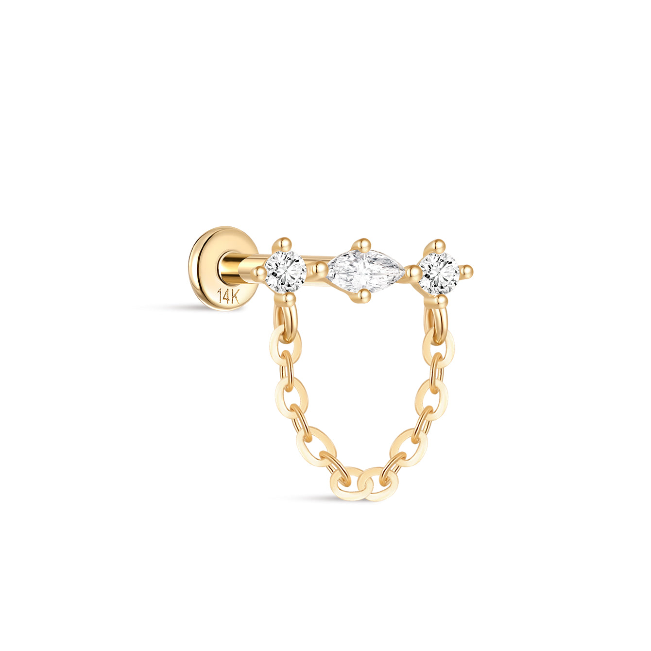 kosiner jewelry 14K Solid Gold Sparkle Line Chain Flatback Stud