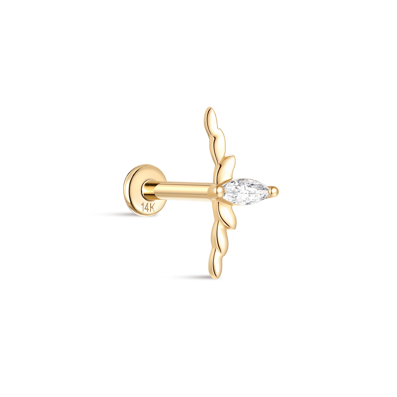Perno per piercing all'orecchio lucido marquise in oro massiccio 14k