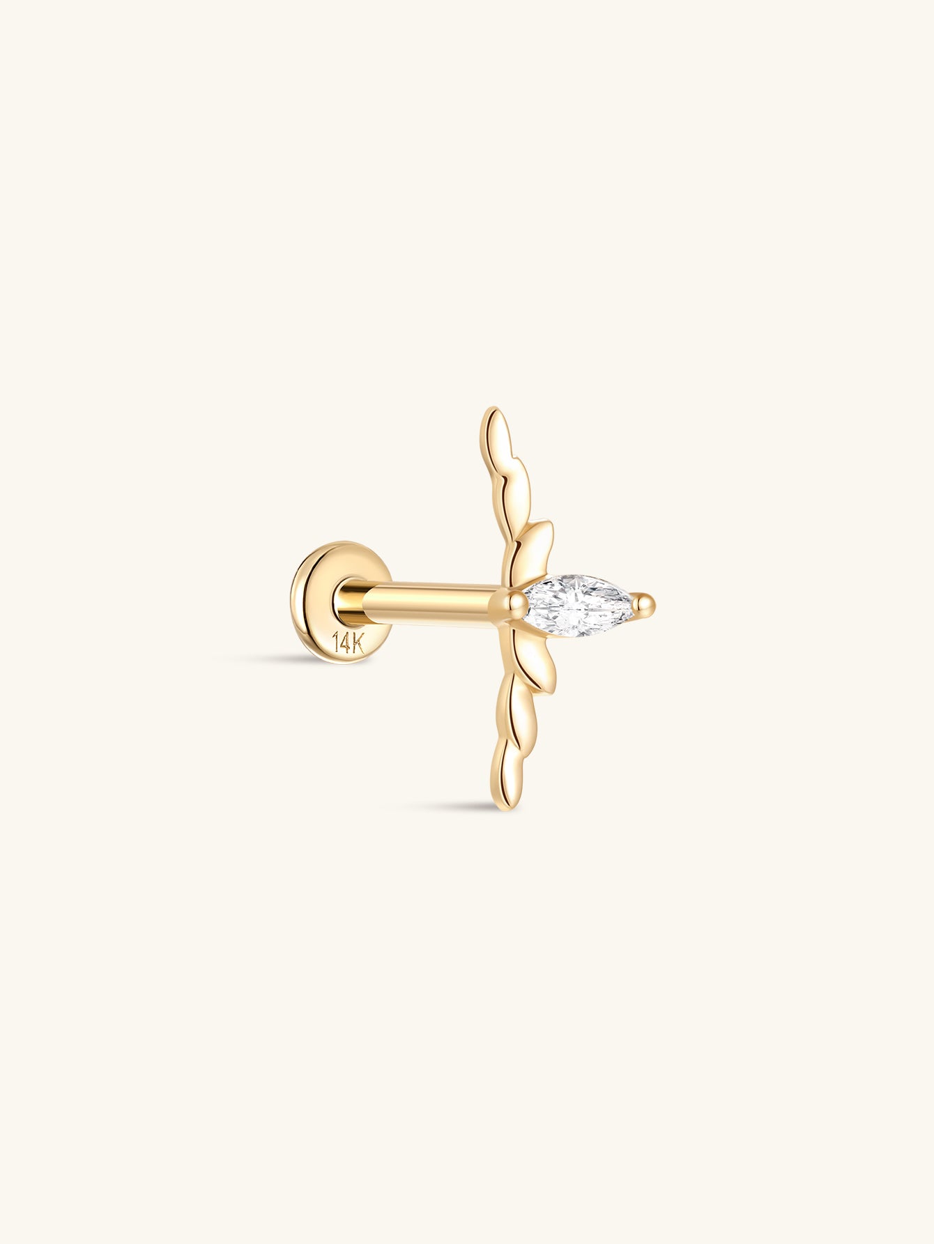 Perno per piercing all'orecchio lucido marquise in oro massiccio 14k