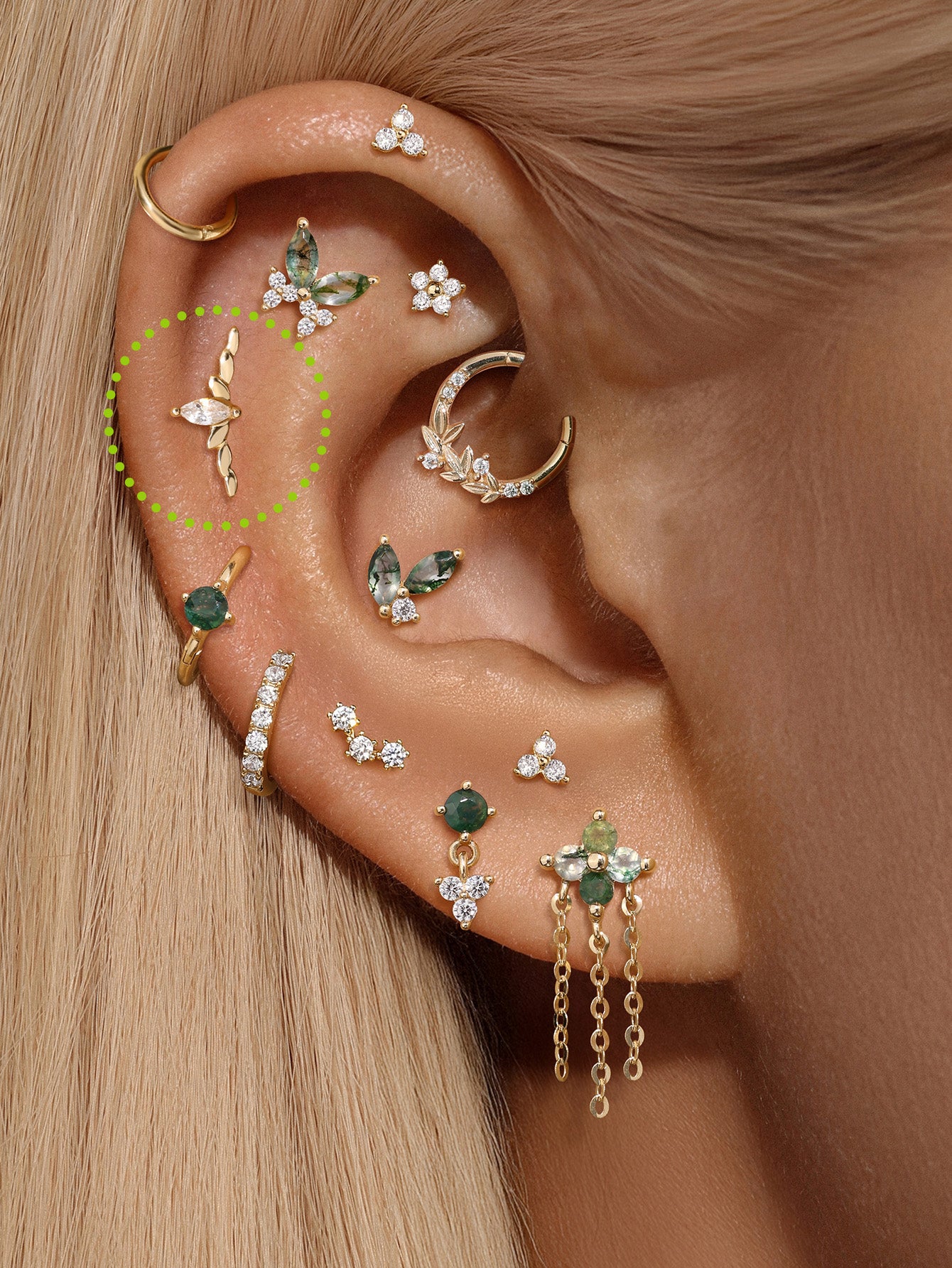 Perno per piercing all'orecchio lucido marquise in oro massiccio 14k