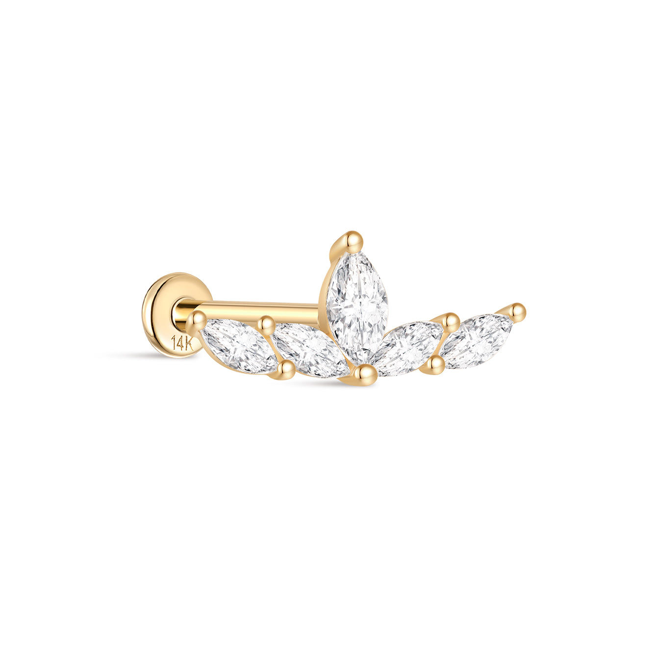 Perno per piercing all'orecchio marquise classico in oro massiccio 14k