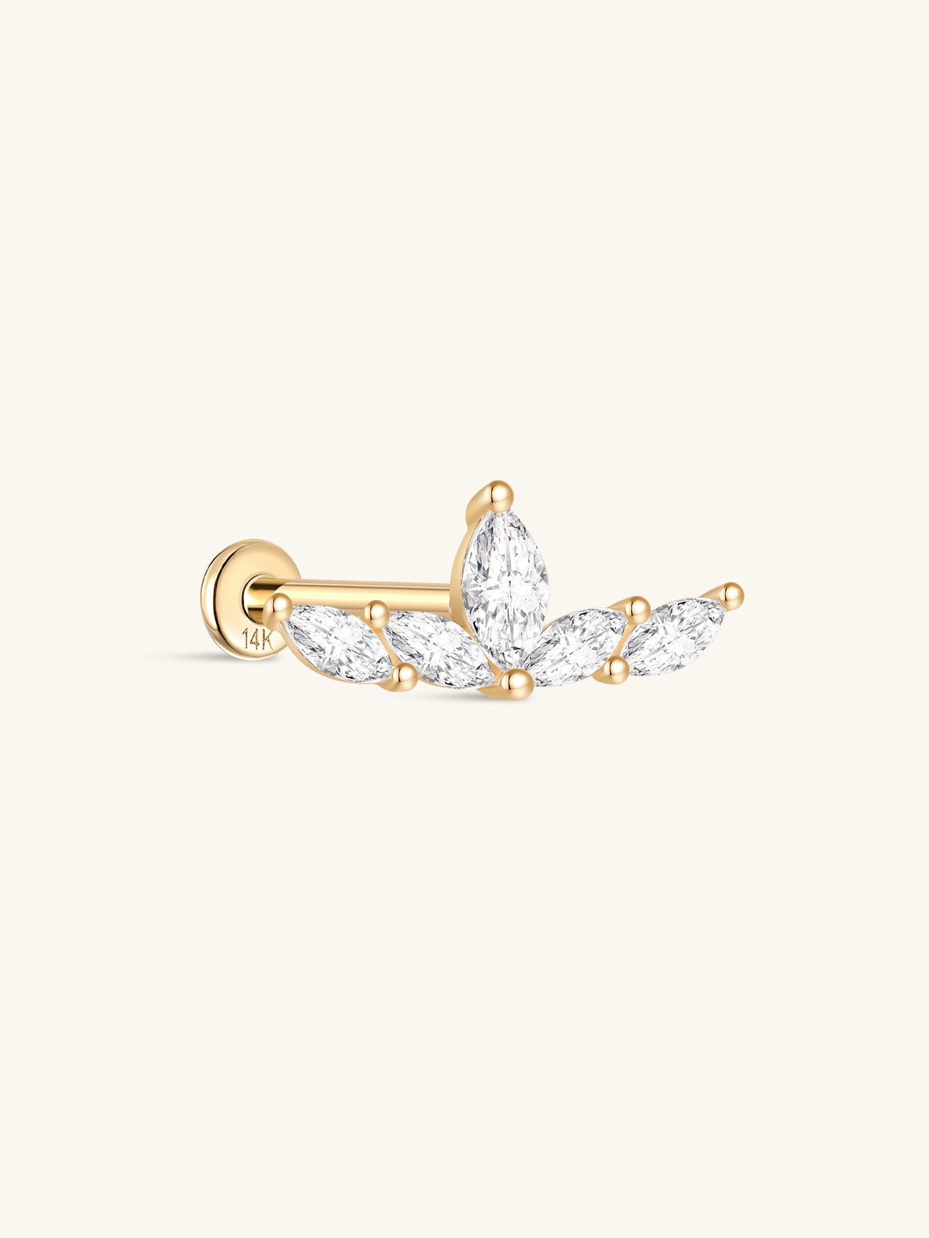 14k Solid Gold Classic Marquise Ear Piercing Stud