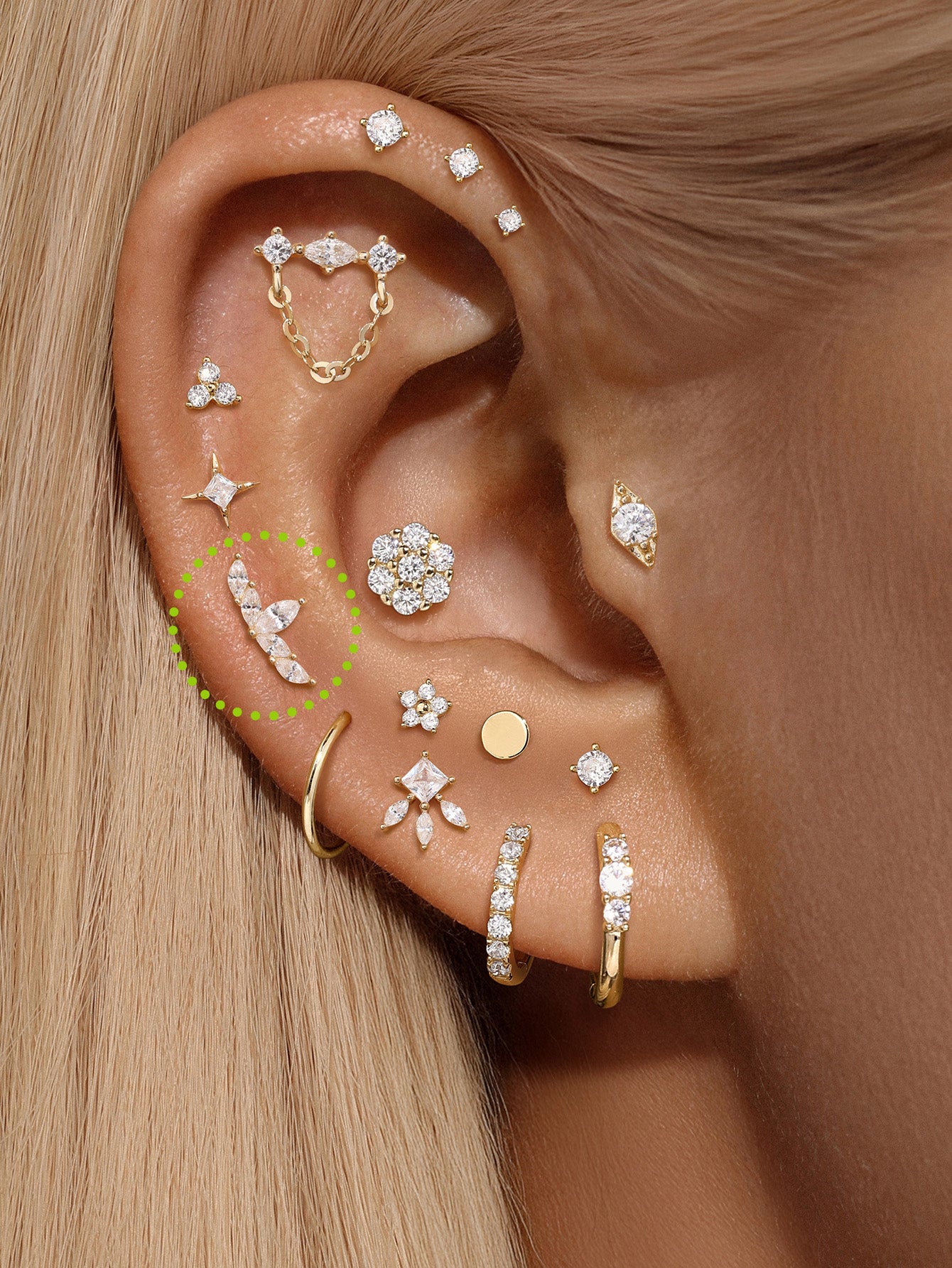 14k Solid Gold Classic Marquise Ear Piercing Stud