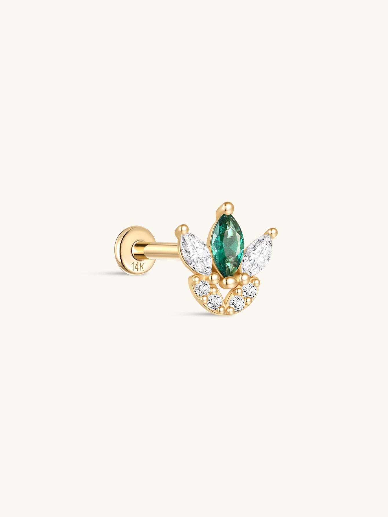 kosiner jewelry 14K Solid Gold Marquise Green Flatback Stud
