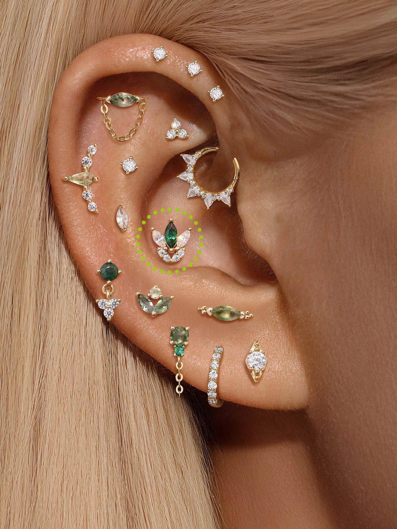 kosiner jewelry 14K Solid Gold Marquise Green Flatback Stud