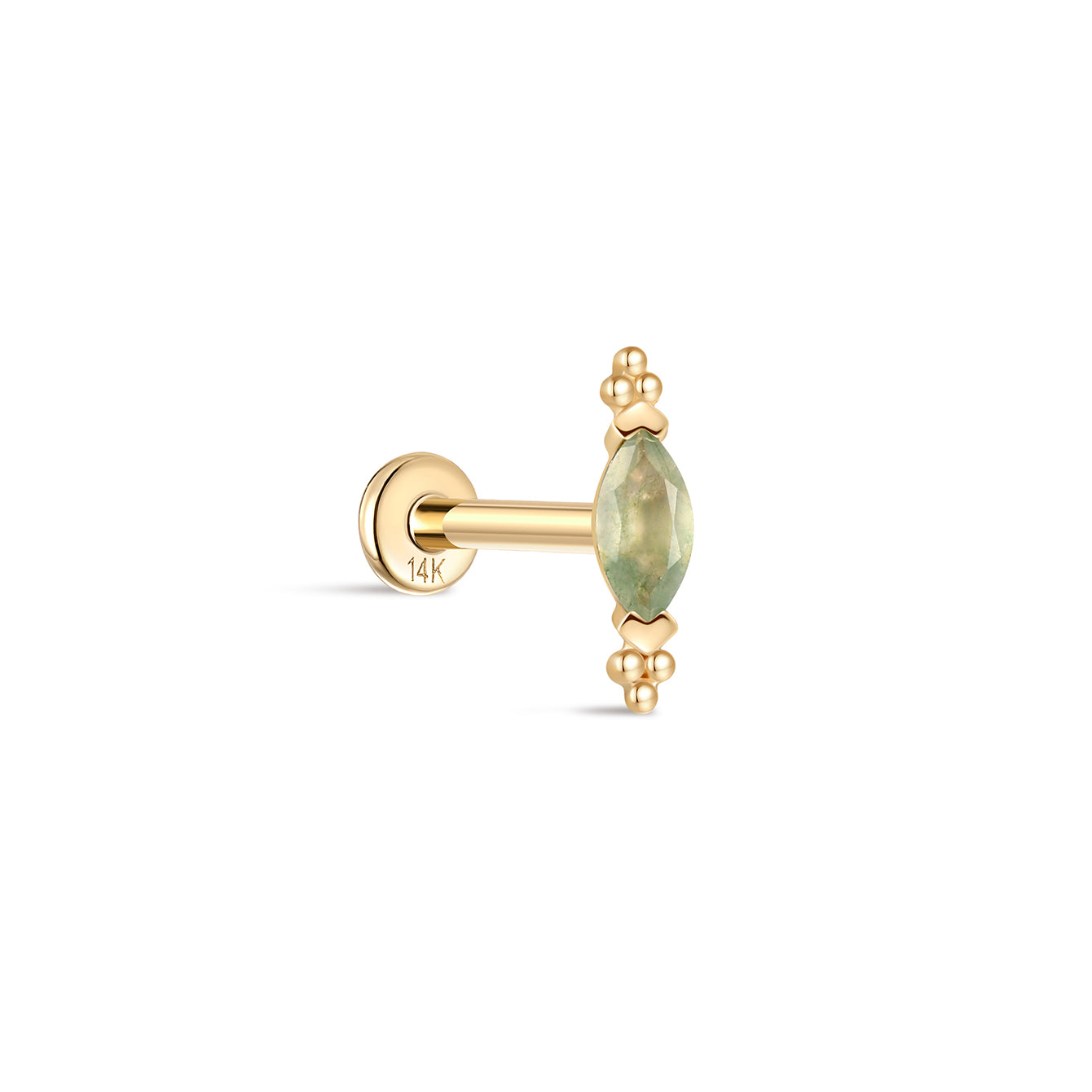 kosiner jewelry 14K Solid Gold Shiny Moss Agate Flatback Stud