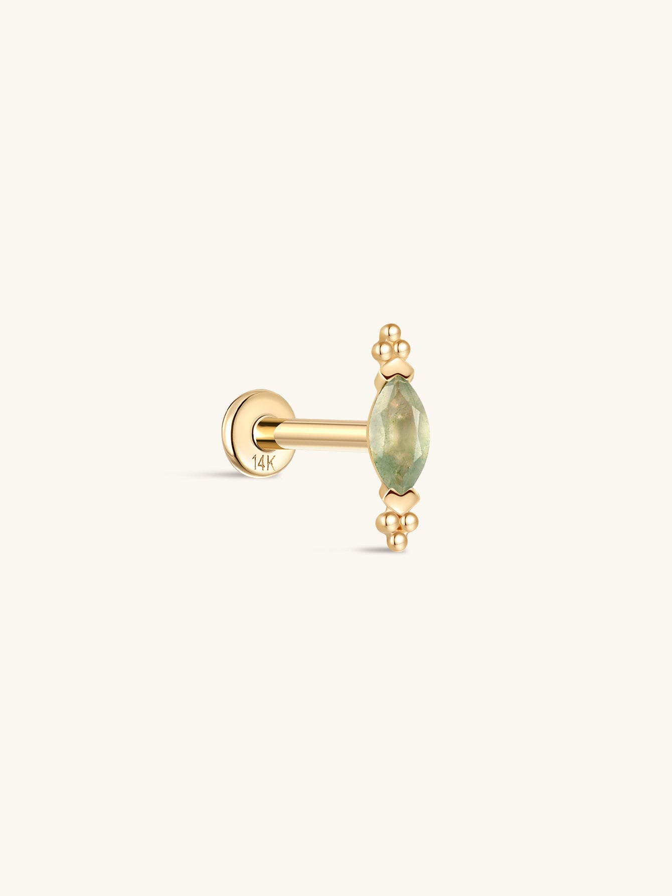 kosiner jewelry 14K Solid Gold Shiny Moss Agate Flatback Stud