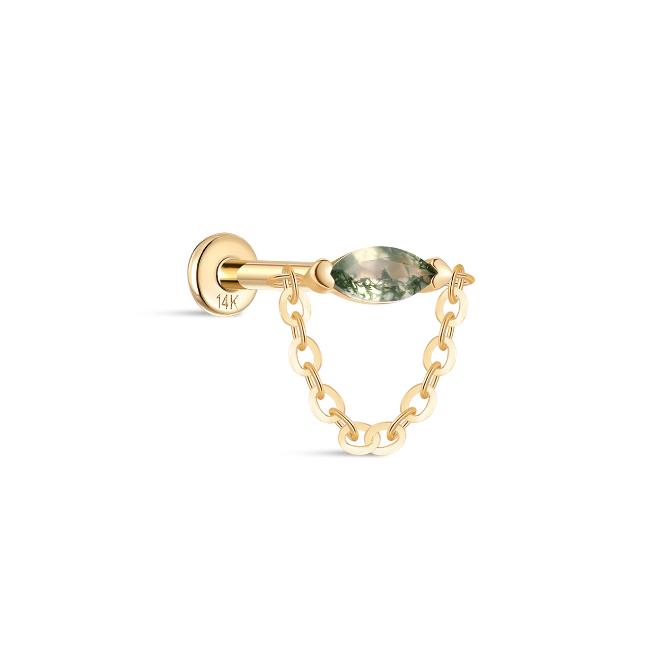 kosiner jewelry 14K Solid Gold Marquise Moss Agate Tassel Flatback Stud