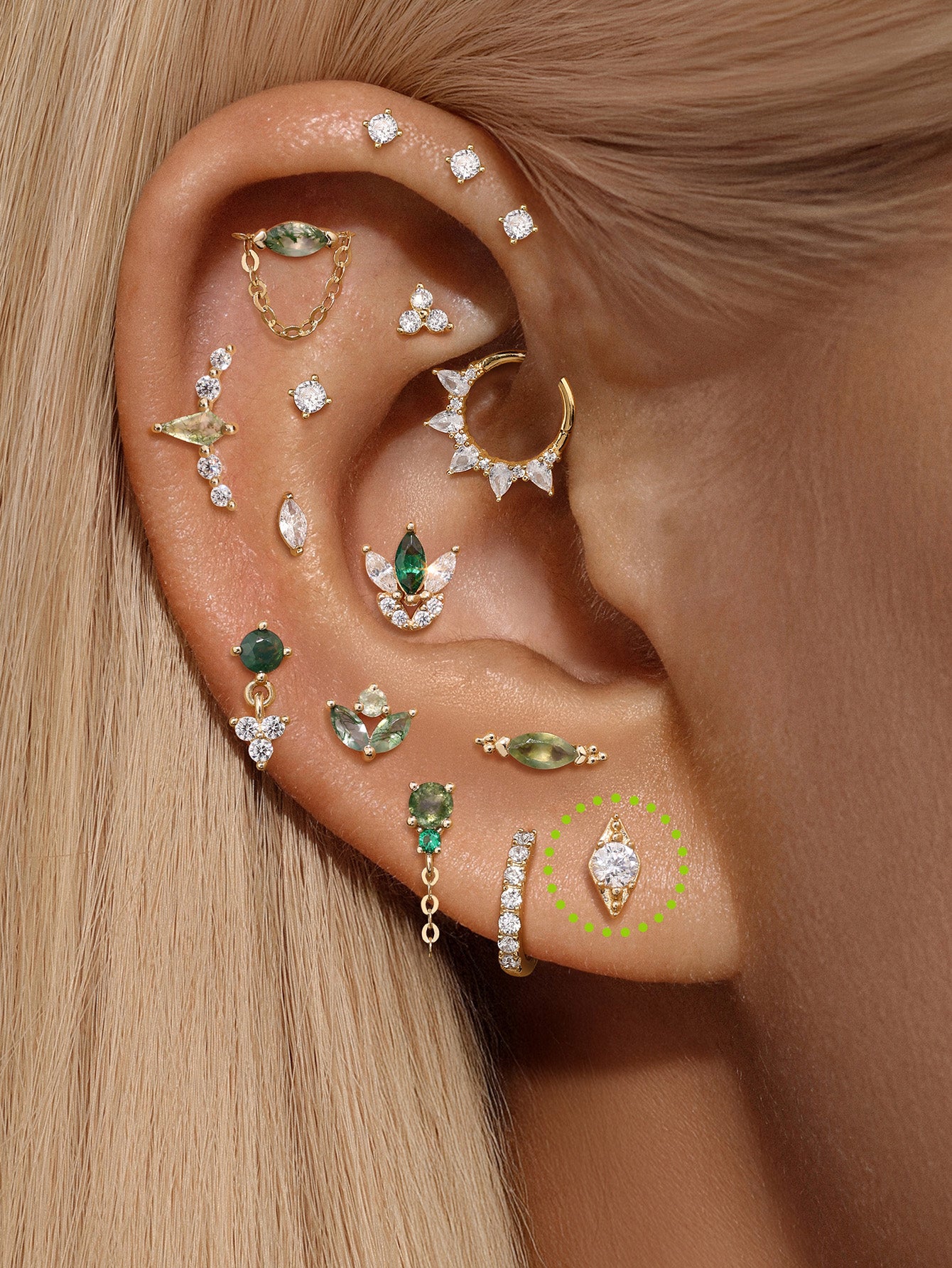 Perno per piercing all'orecchio geometrico in oro massiccio 14k