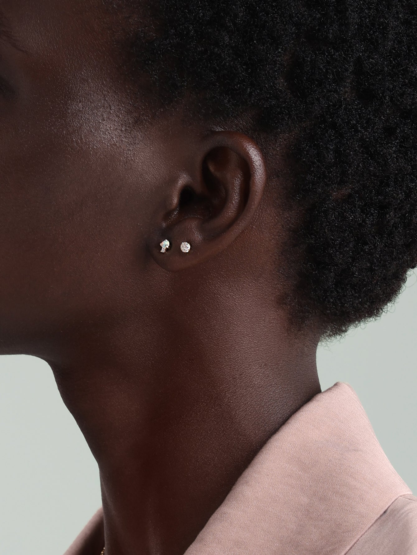 14K Solid Gold Geometric Opal Stud Earrings