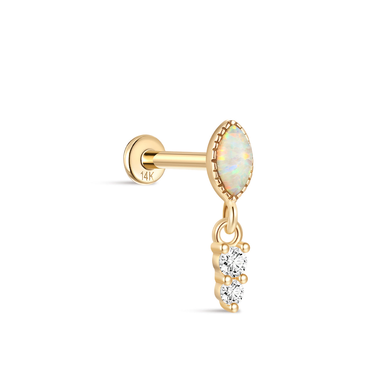 Kosiner 14K Solid Gold Marquise - Cut Classic Opal Stud Earrings