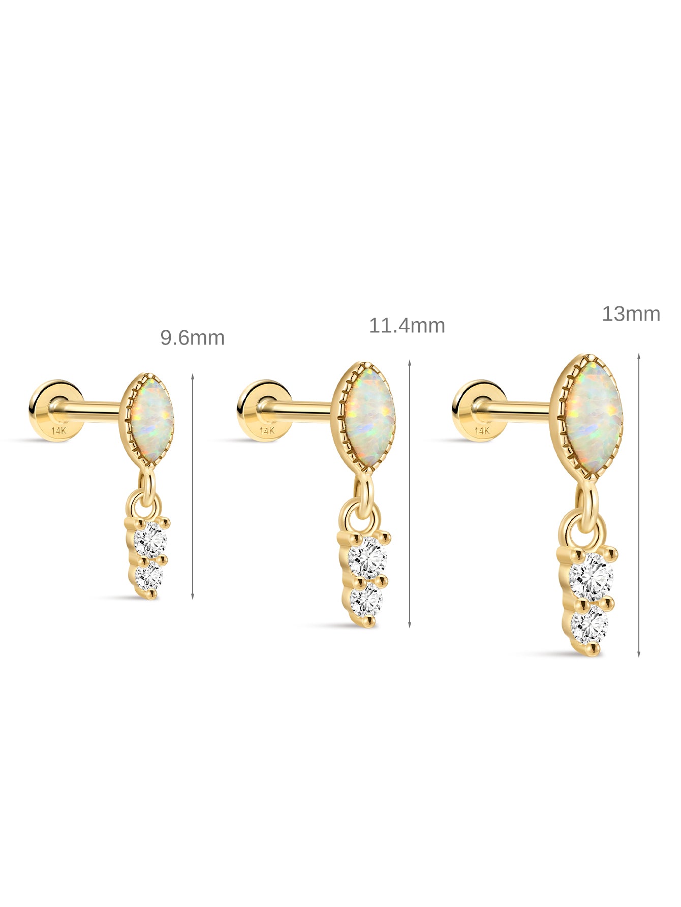 Brincos clássicos de opala em ouro maciço 14K com corte marquise