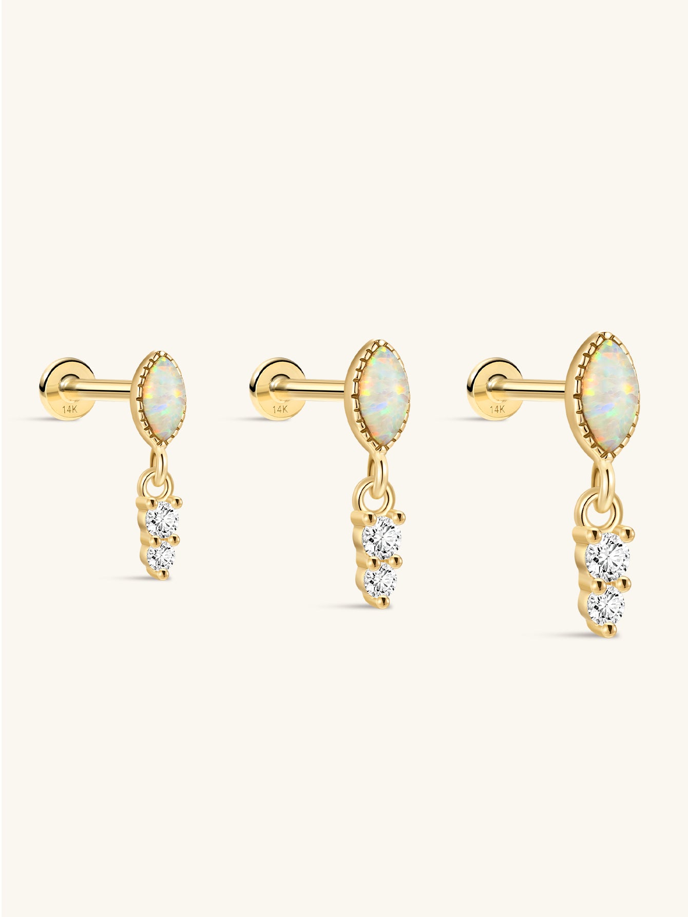 14K Solid Gold Marquise-Cut Classic Opal Stud Earrings
