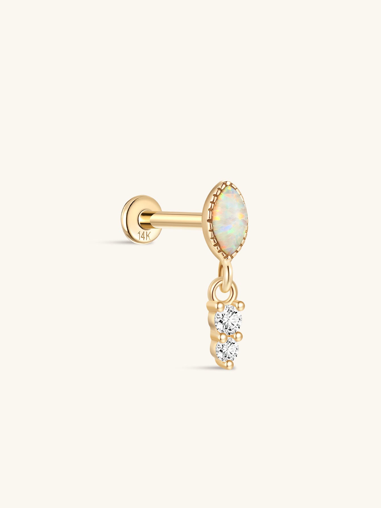 Kosiner 14K Solid Gold Marquise - Cut Classic Opal Stud Earrings