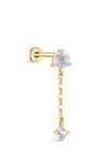 Kosiner jóias 14K ouro maciço Moonstone corrente gota flatback stud