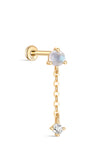 kosiner jewelry 14K Solid Gold Moonstone Chain Drop Flatback Stud