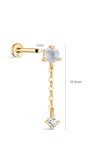 Kosiner jóias 14K ouro maciço Moonstone corrente gota flatback stud