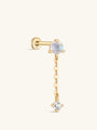 kosiner jewelry 14K Solid Gold Moonstone Chain Drop Flatback Stud