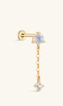 Kosiner jóias 14K ouro maciço Moonstone corrente gota flatback stud