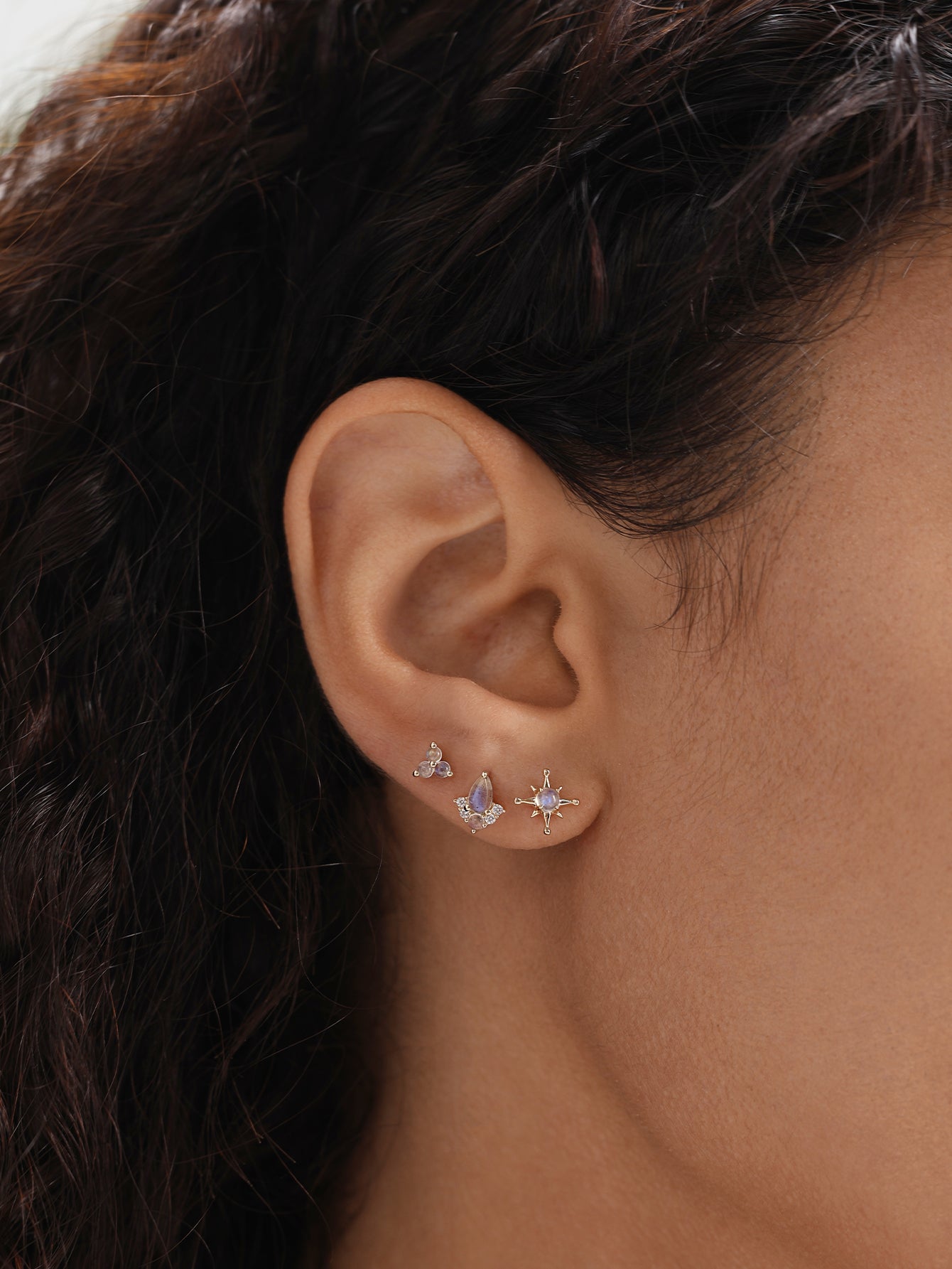 14K Solid Gold Twinkle Star Mondstein Flatback Ohrstecker