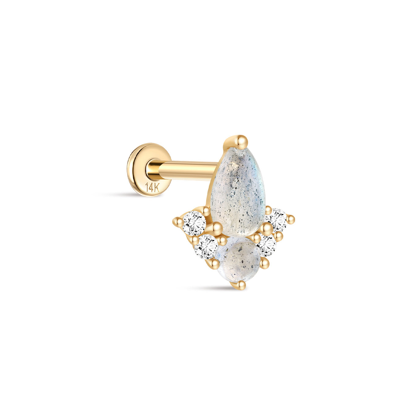 kosiner jewelry 14K Solid Gold Drip Moonstone Flatback Stud