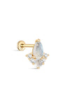 Kosiner Jewelry Pendientes de tuerca con parte trasera plana de piedra lunar de oro macizo de 14 quilates