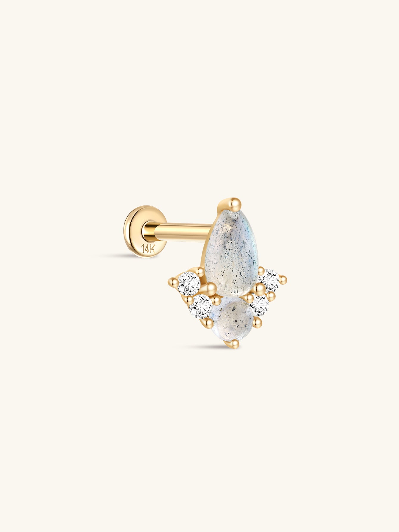 kosiner jewelry 14K Solid Gold Drip Moonstone Flatback Stud