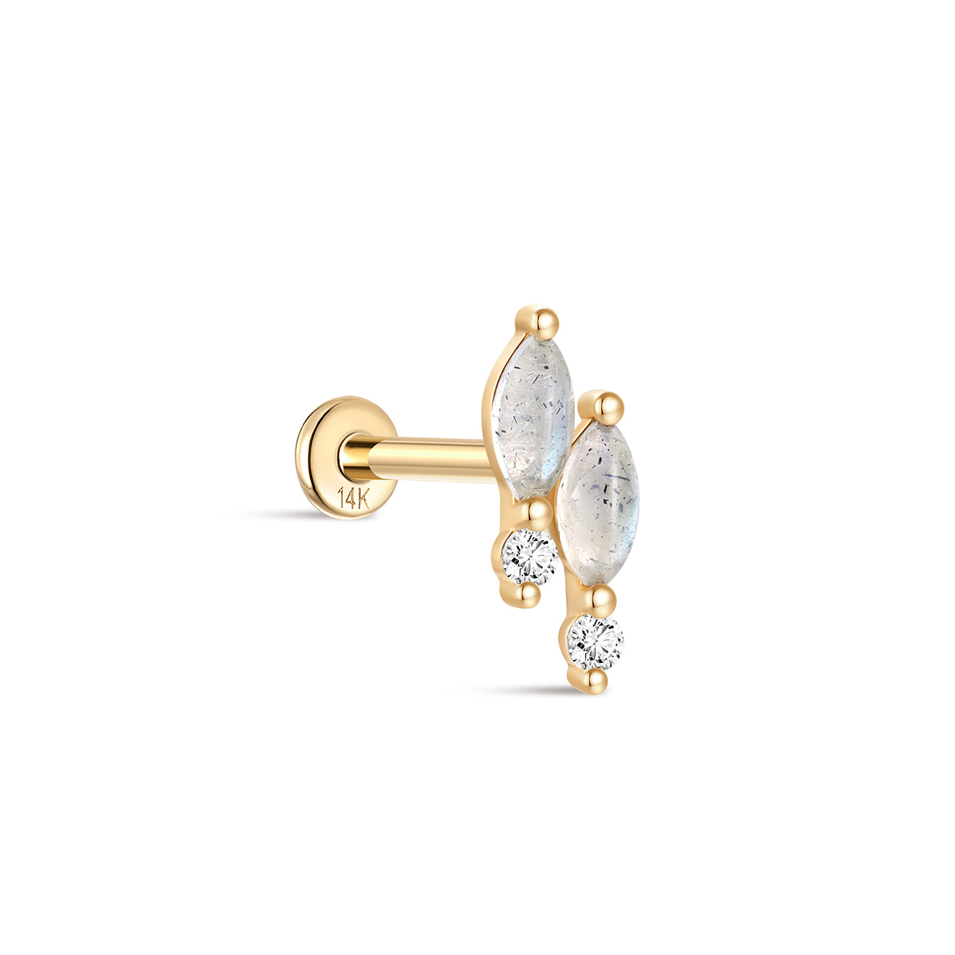 kosiner jewelry 14K Solid Gold Double Horse Eye Moonstone Flatback Stud