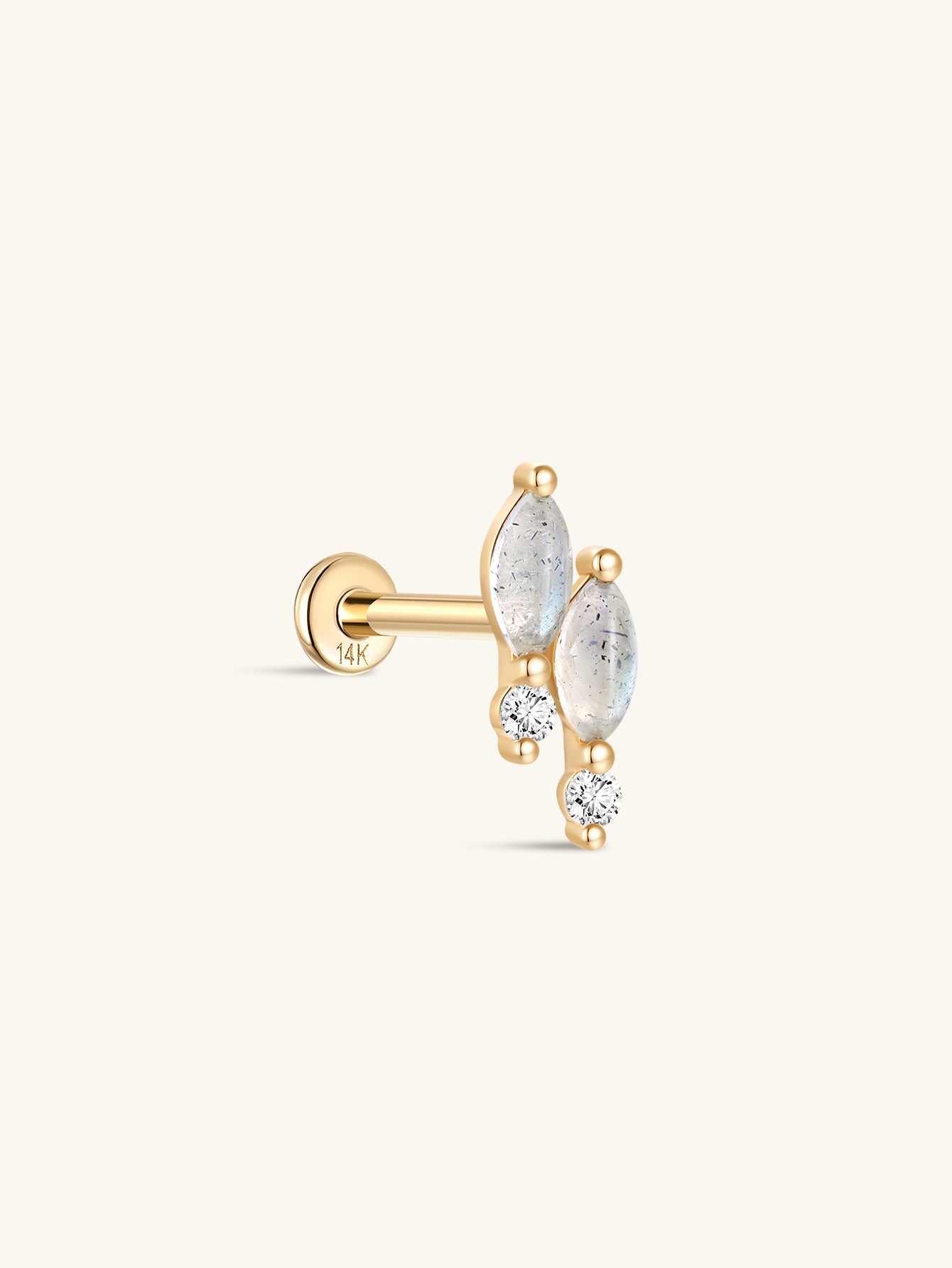 kosiner jewelry 14K Solid Gold Double Horse Eye Moonstone Flatback Stud