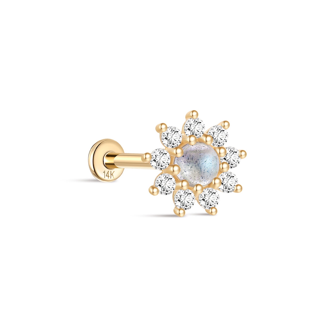 kosiner jewelry 14K Solid Gold Sunflower Moonstone Flatback Stud