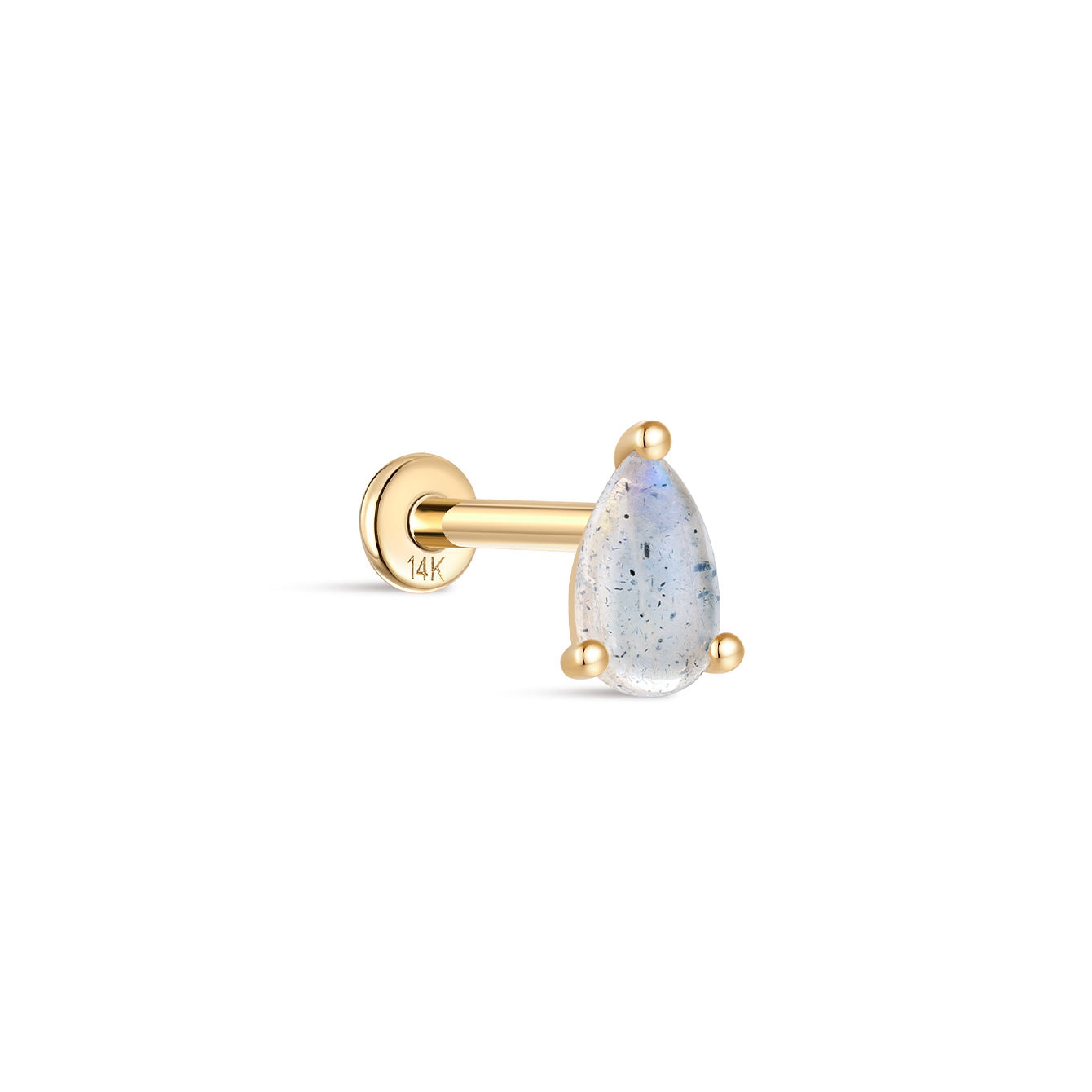 kosiner jewelry 14K Solid Gold Pear Moonstone Flatback Stud