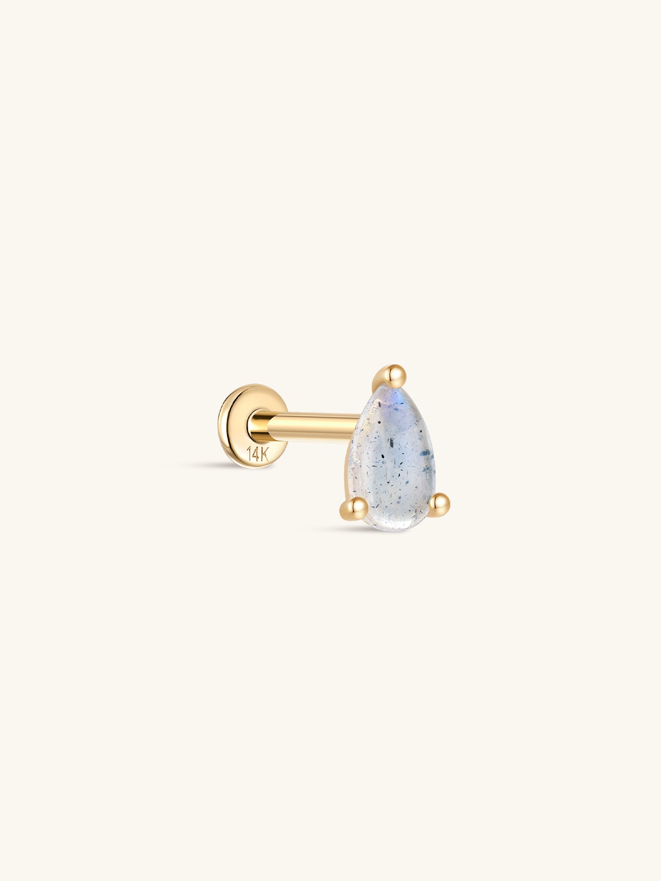 kosiner jewelry 14K Solid Gold Pear Moonstone Flatback Stud