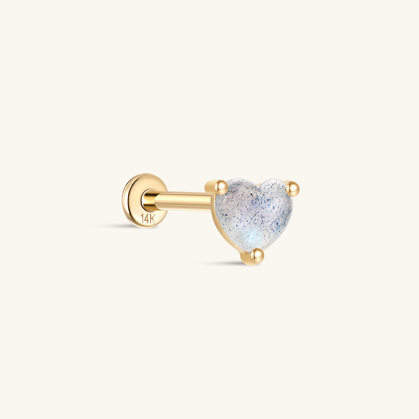 kosiner jewelry 14K Solid Gold Love Moonstone Flatback Stud