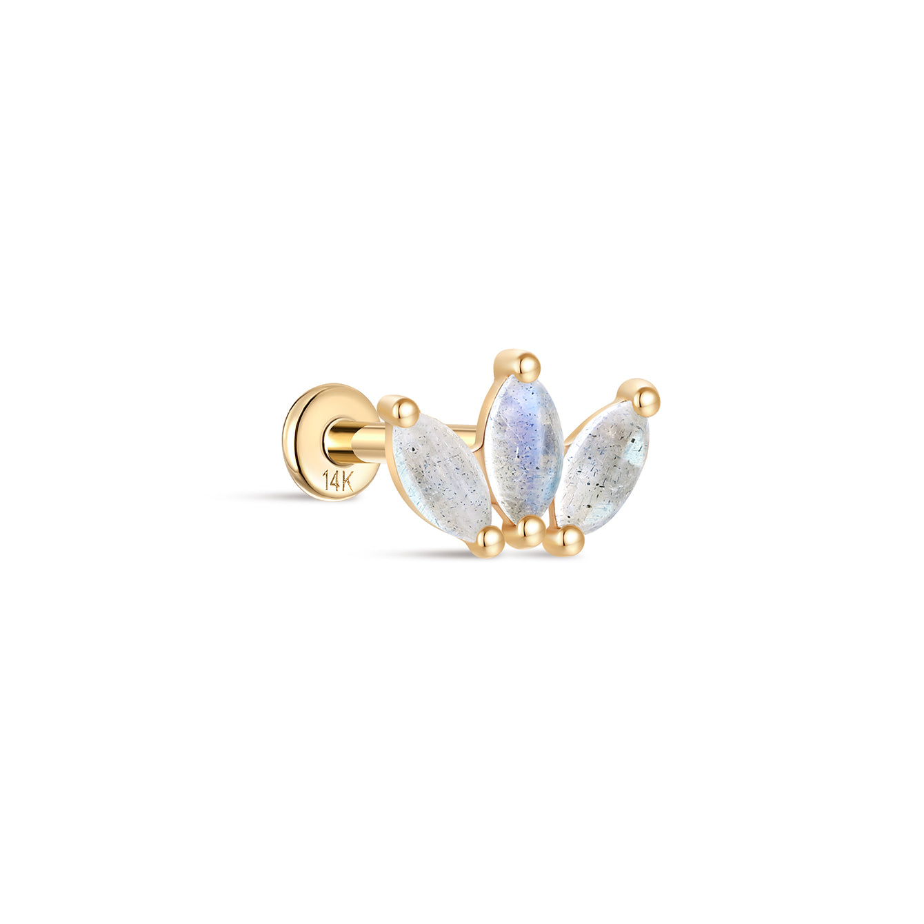 kosiner jewelry 14K Solid Gold Micro Marquise Moonstone Flatback Stud